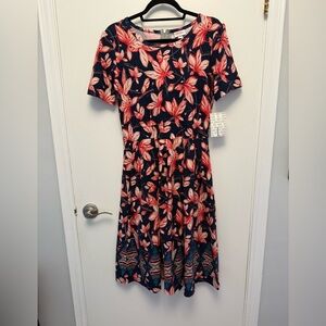 LuLaRoe Blue and Coral Floral Midi Dress